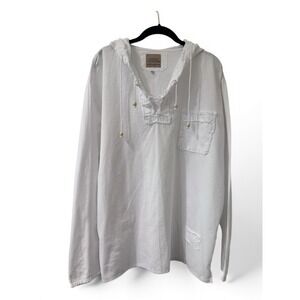 Organic Peruvian Cotton Baja Hoodie XL White Coastal Resort Boho Pullover NWT